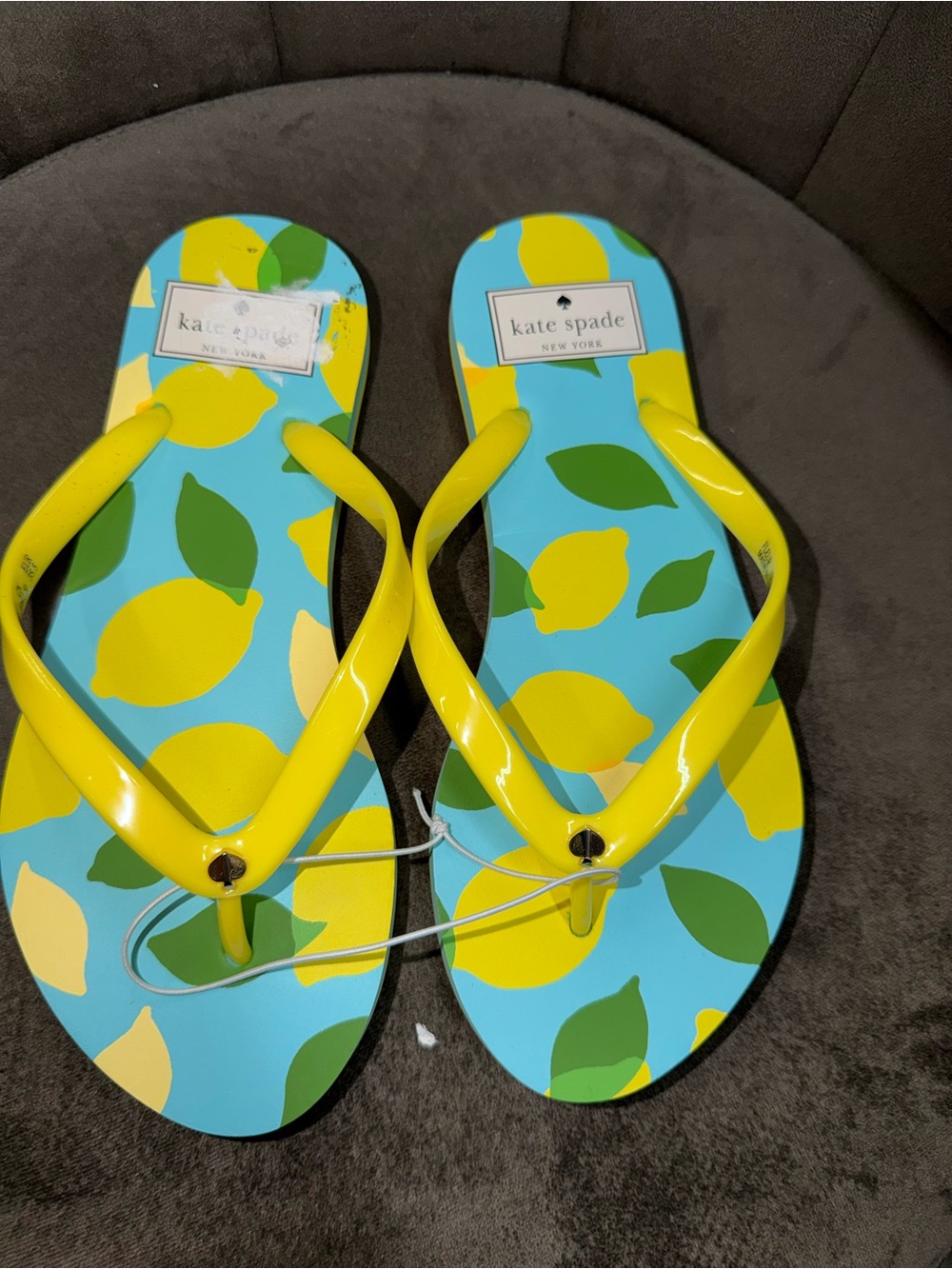 kate spade Yellow & Turquoise Lemon Print Flip Flops